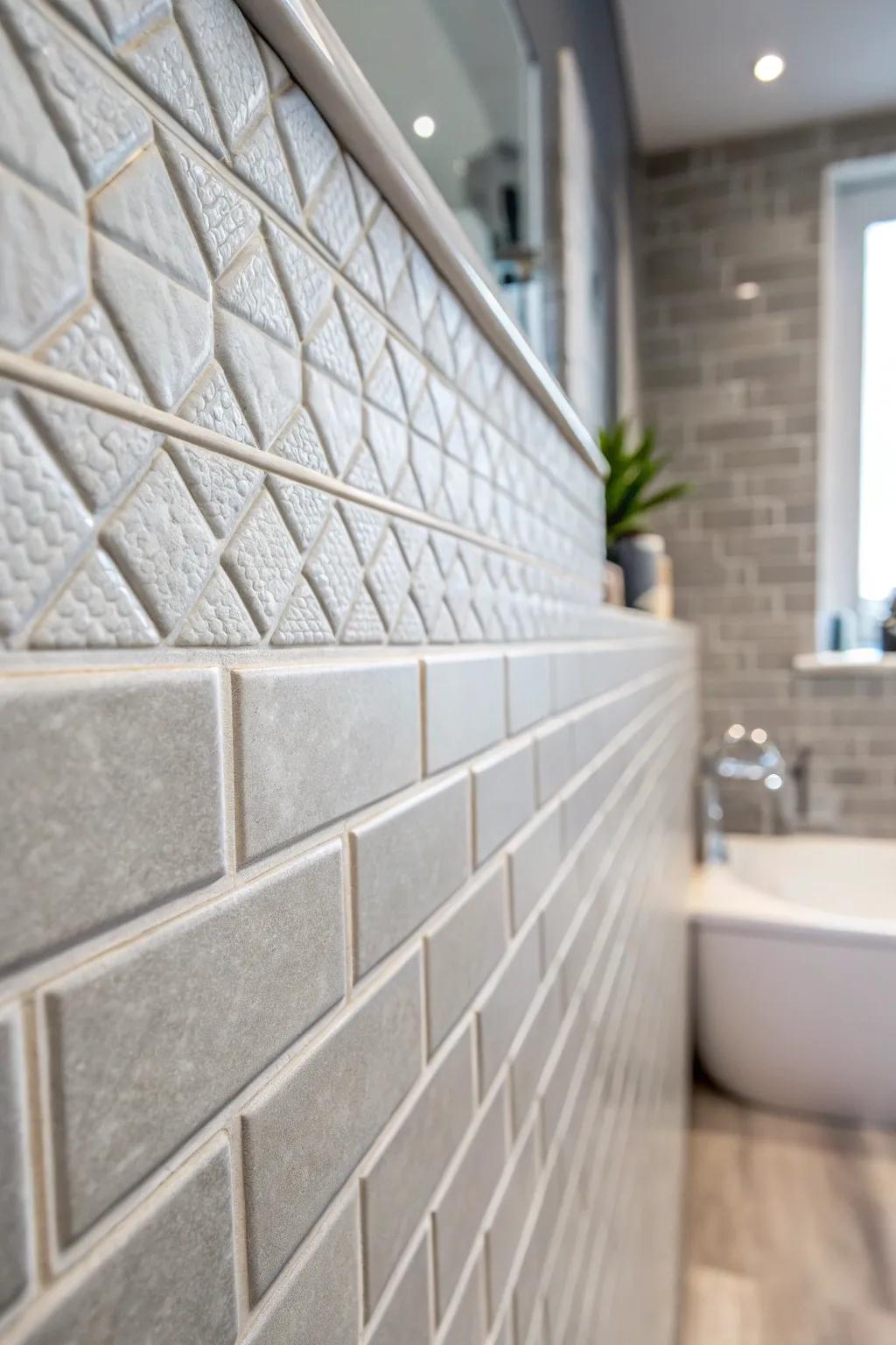 Textured tiles enrich dimension and visual captivation.