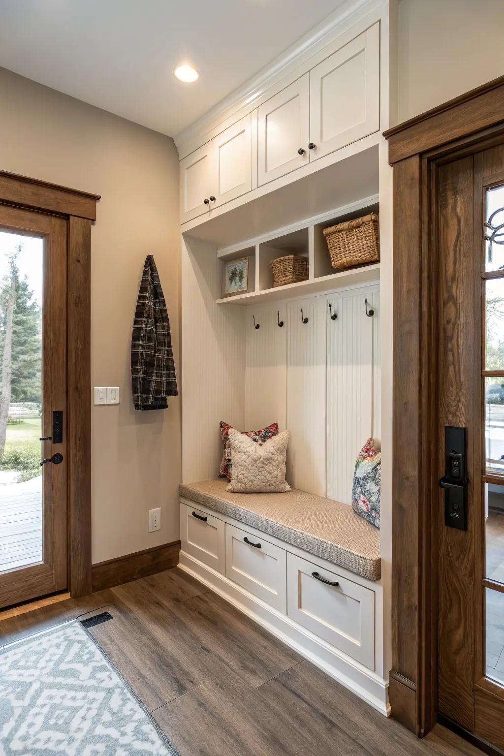 A practical bench introduces seating and storage.