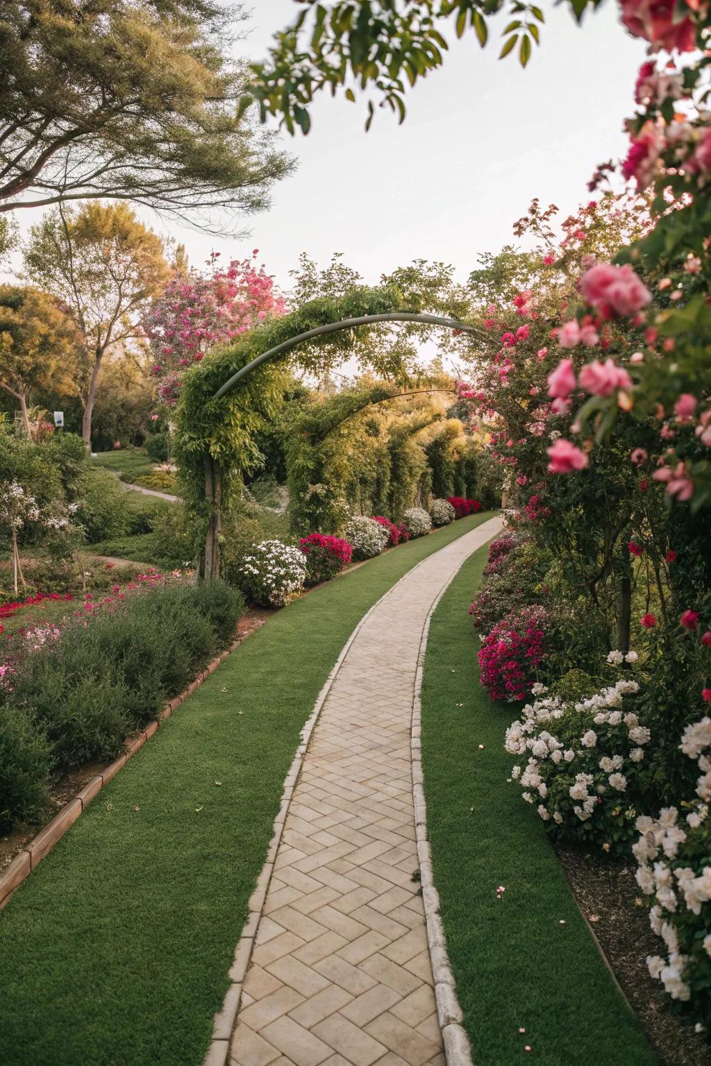 Enhance your garden path with lush synthetic lawn edging.