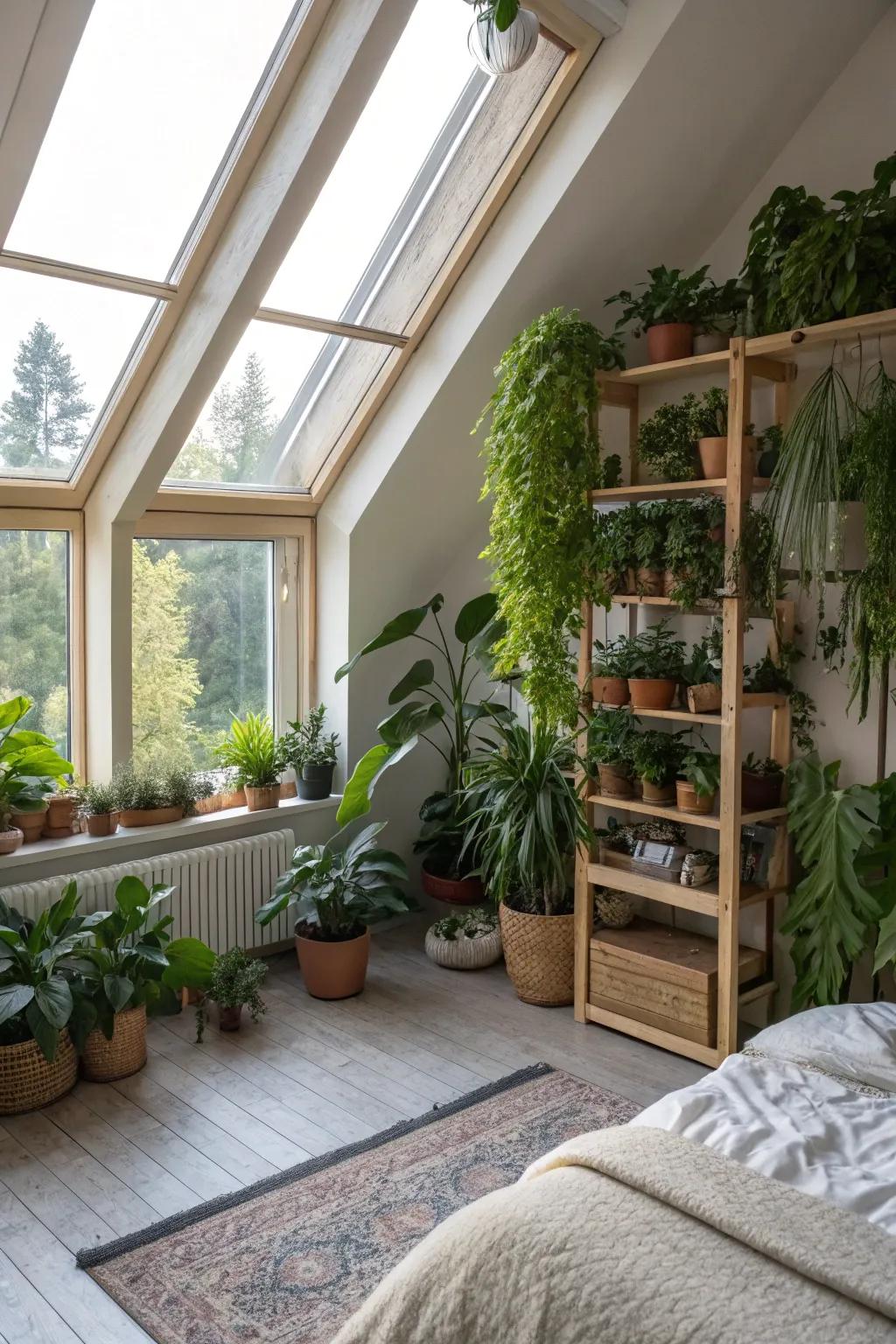 Plants contribute vitality and energy to your attic area.