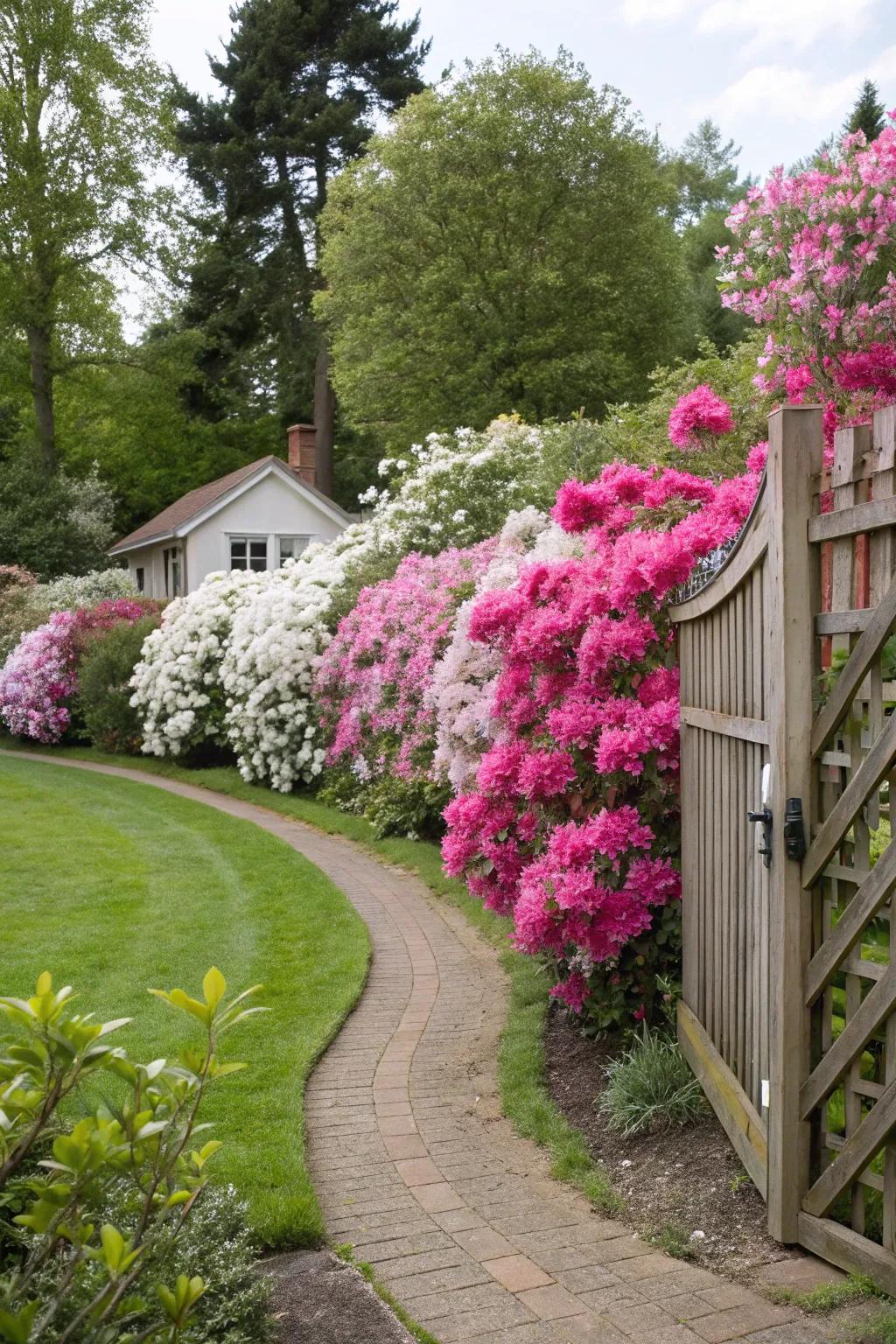 Azaleas furnishing a picturesque privacy display within the garden.