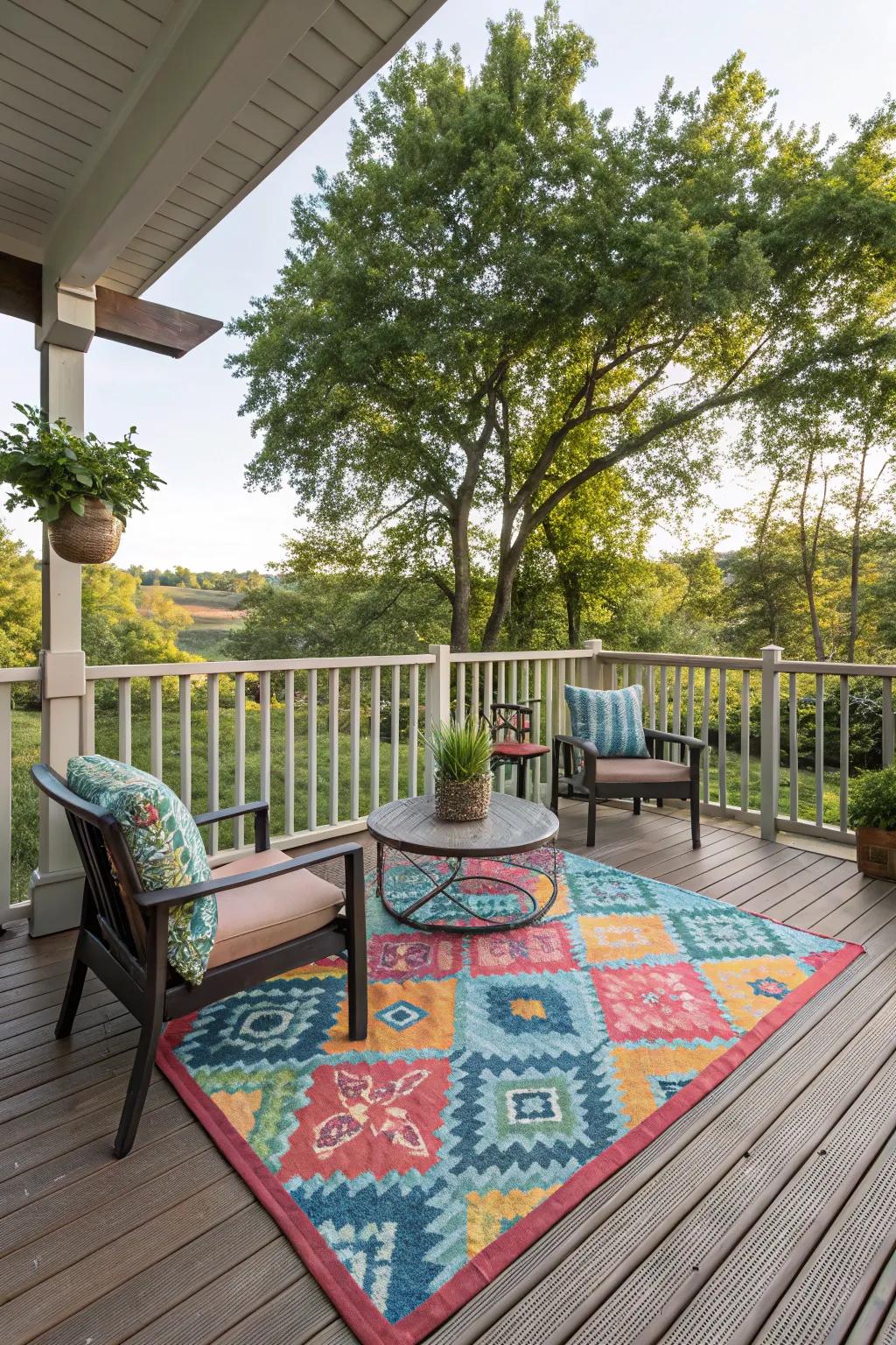 Outdoor carpets introduce color and comfort to your platform.