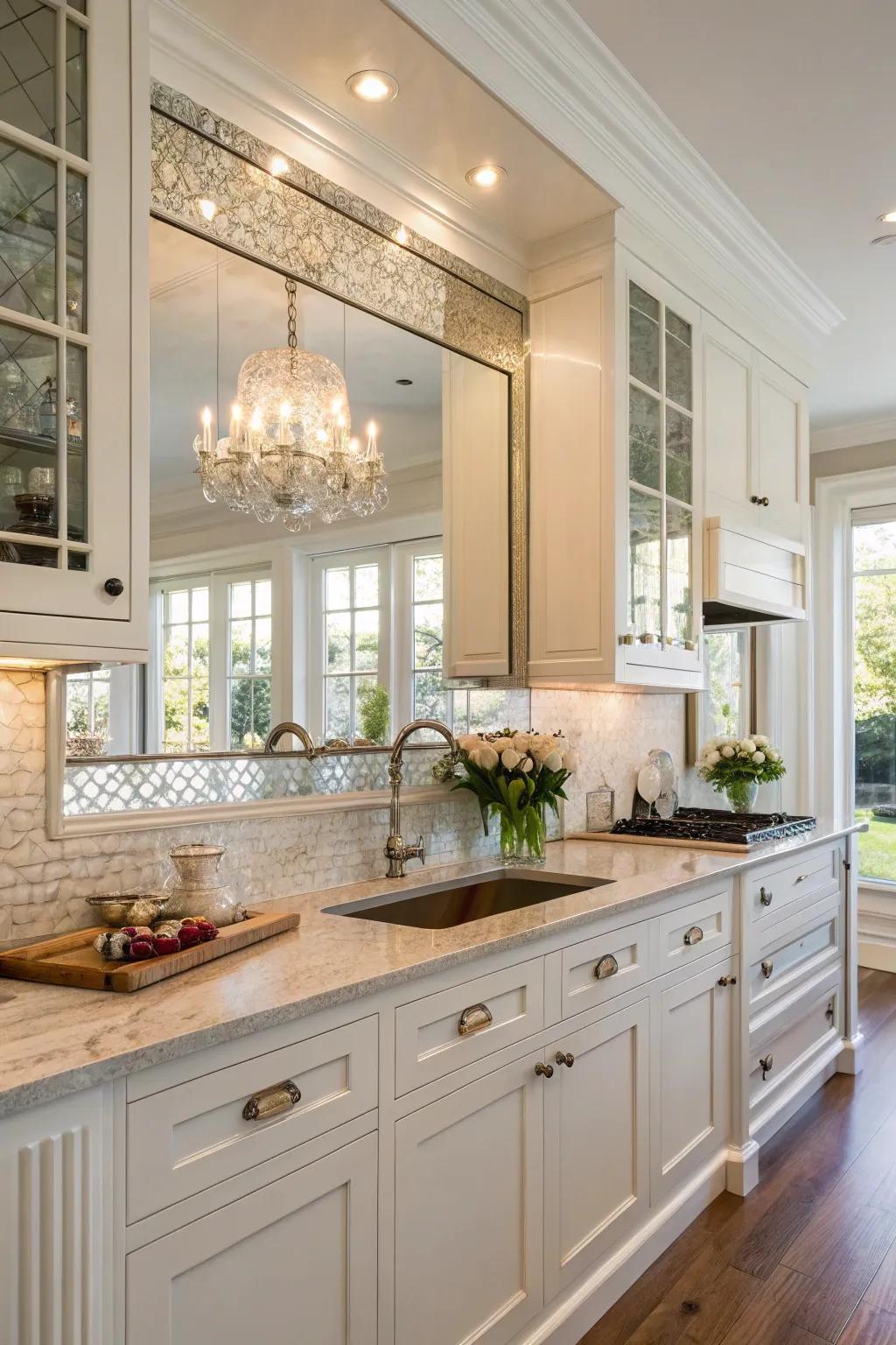 Add glamor with a reflective mirrored backsplash.