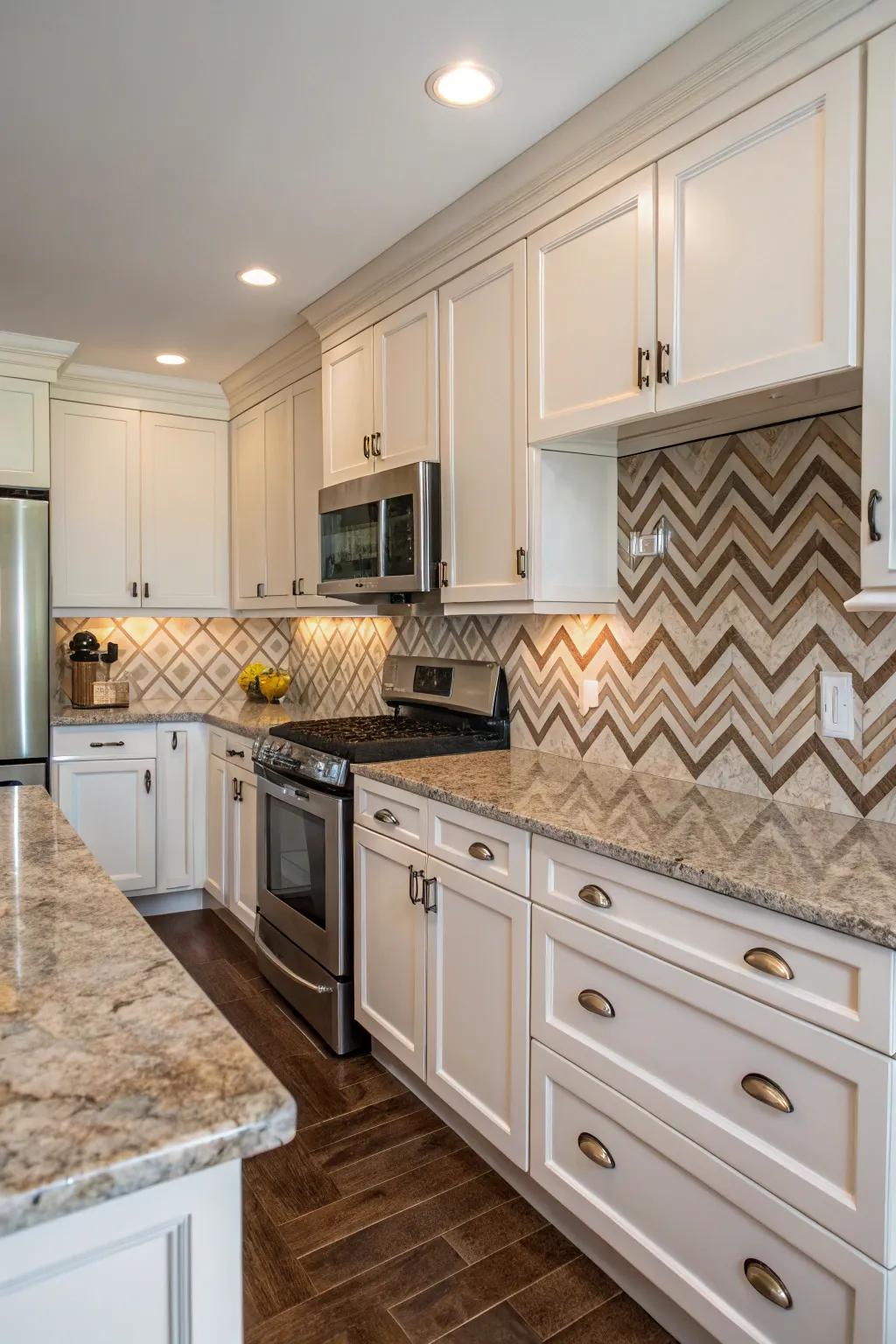 Angled bricks add a modern edge to mystic earth stone.