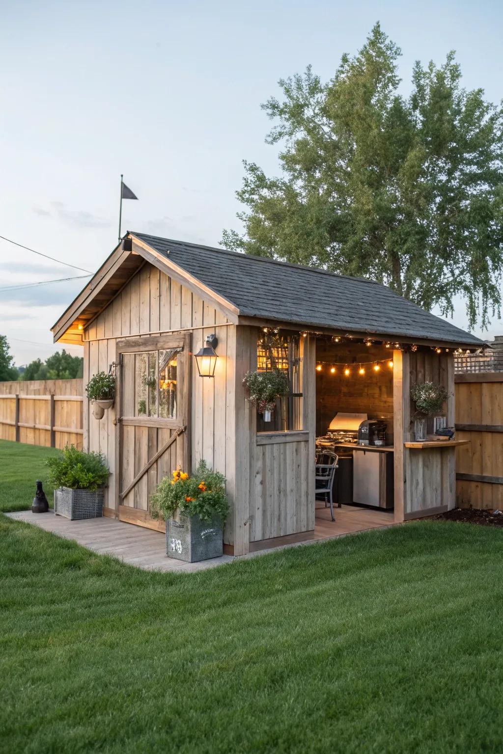 Nation appeal with a farmhouse-style BBQ outbuilding.