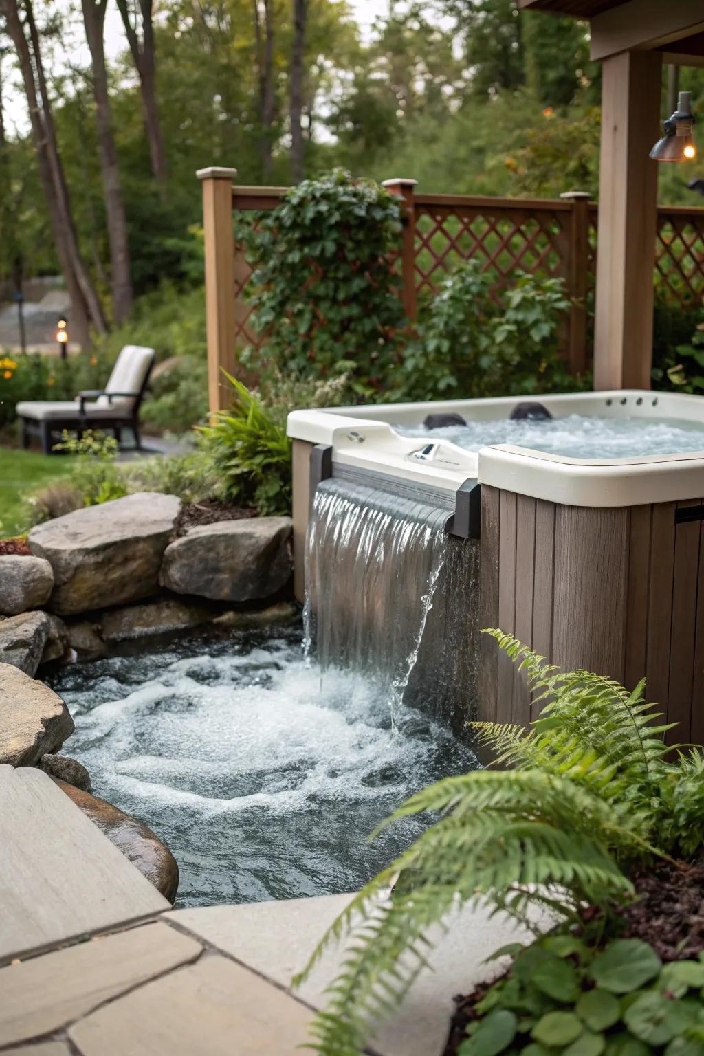 A water element contributes serenity and an extra tier of isolation to your spa area.