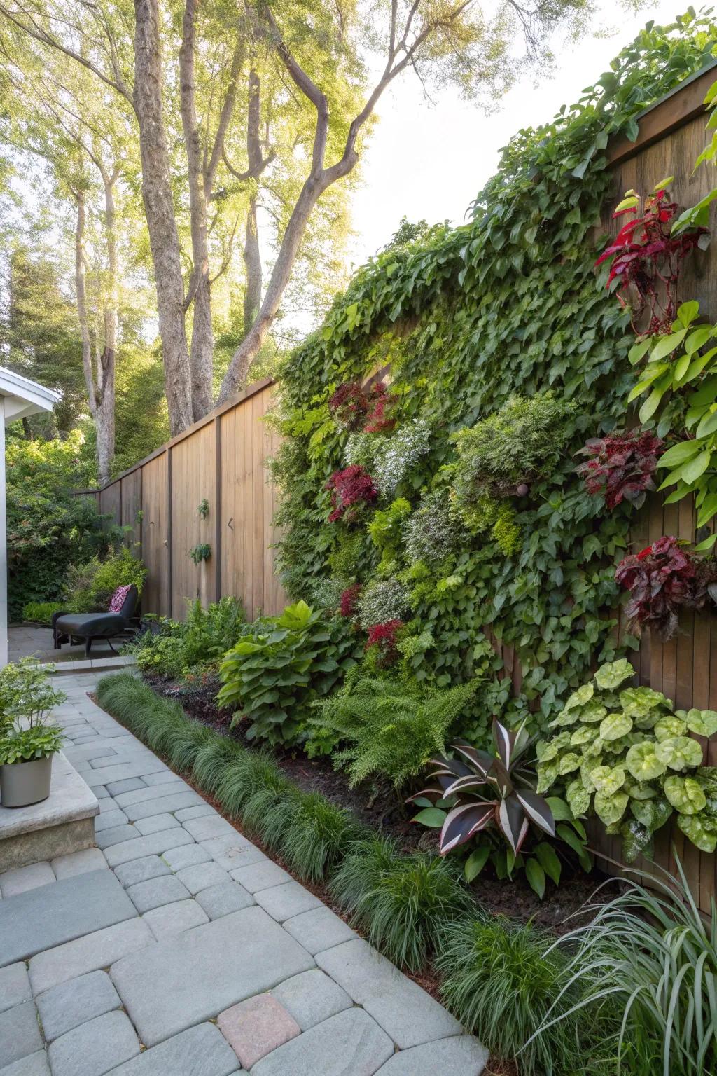 A living wall adds a green touch and privacy.