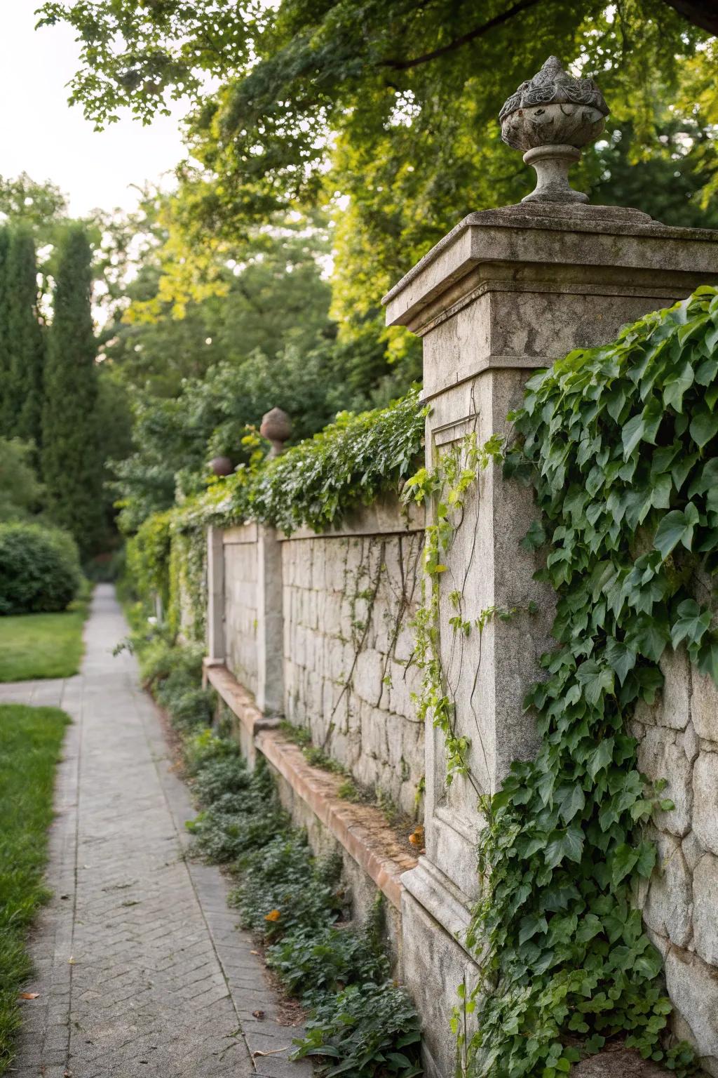Boulder facades with creeper offer a classic aesthetic with privacy.