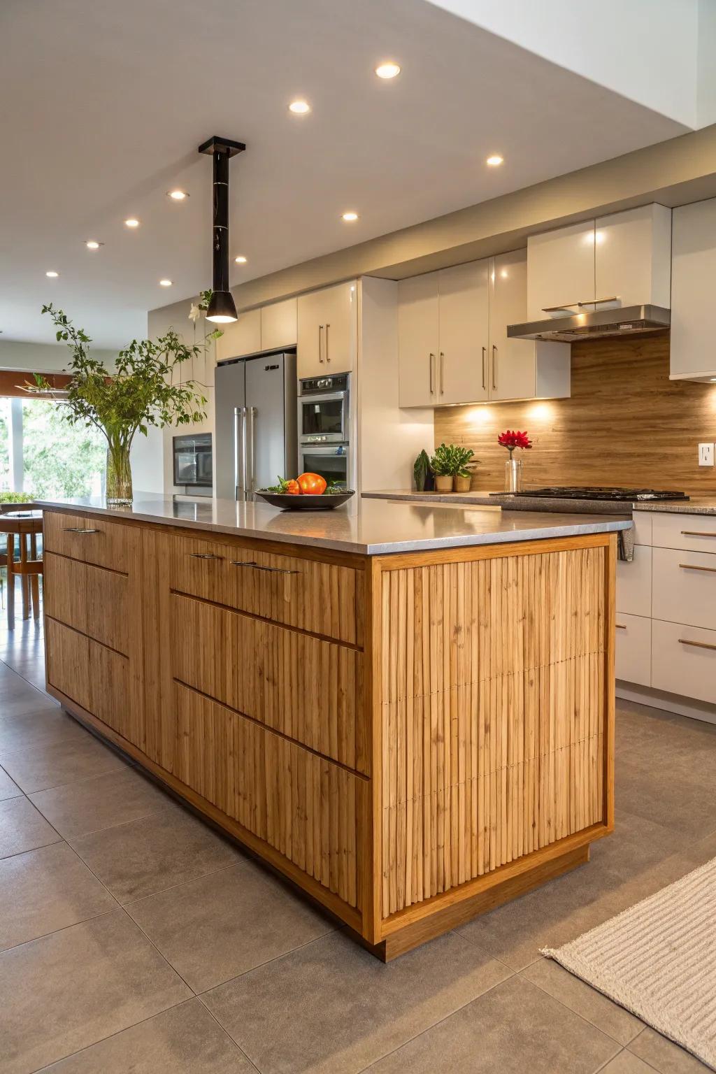 Bamboo kitchen island in a modern kitchen