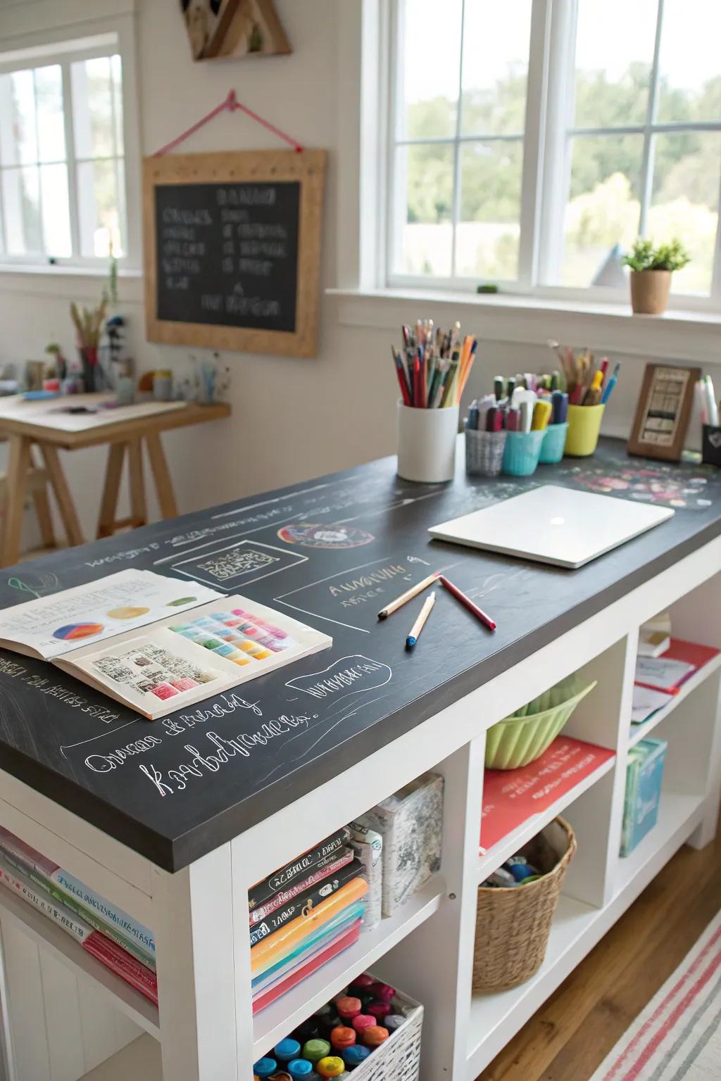 Bar table customized with a chalkboard surface for creative use.