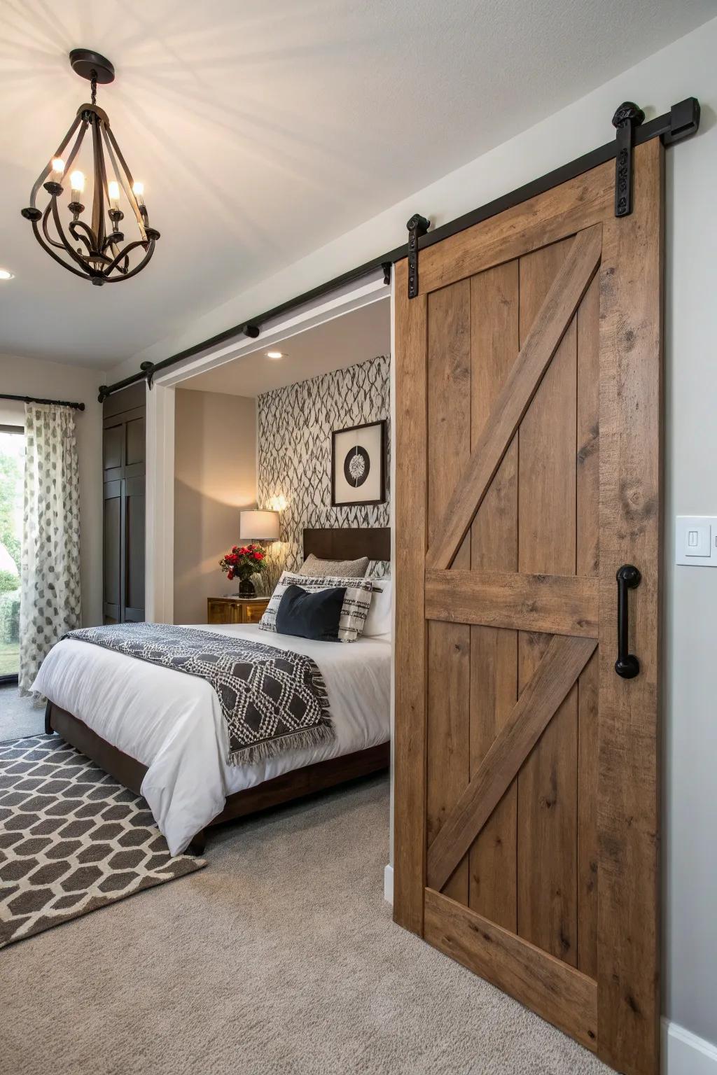 Striking hardware adds visual interest to this fashionable stable door.