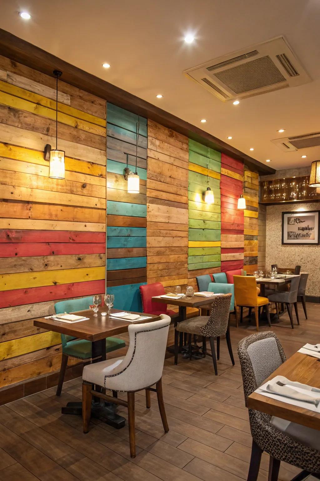 Incorporate color and character through a multihued pallet wood wall.