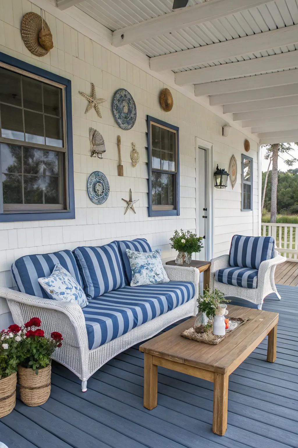 Bring the seaside to your veranda with coastal decor.