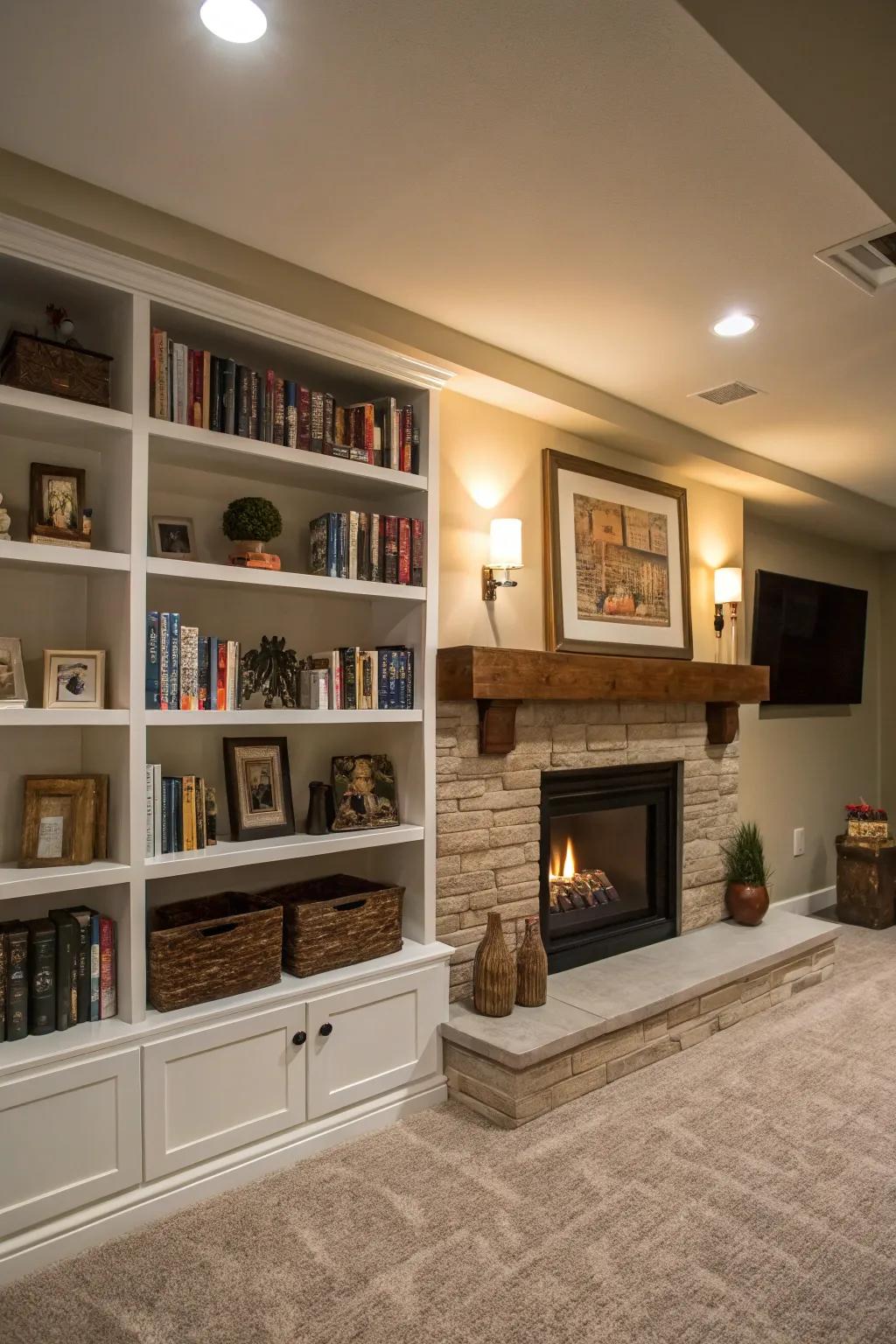 Built-in shelving combines style and functionality.