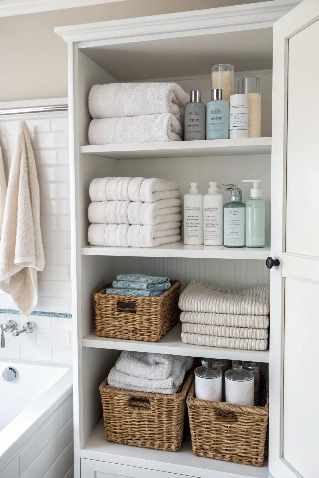 Neat displays can enhance the appearance of your bathroom.