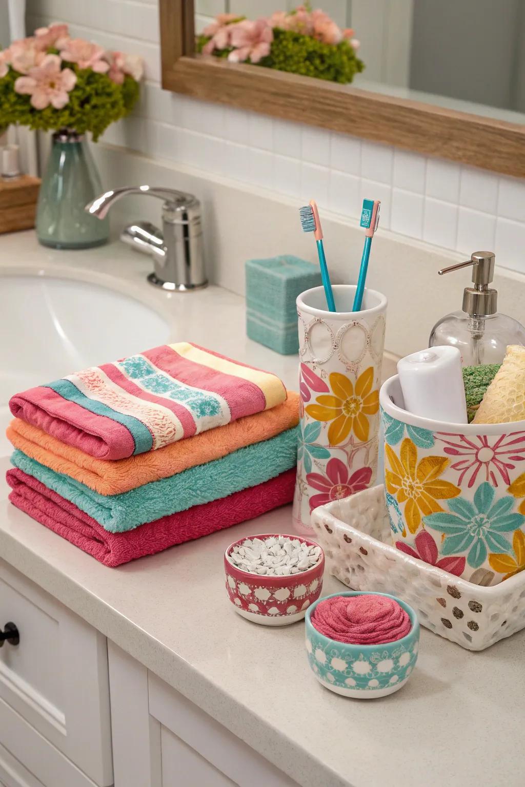 A splash of color introduces vibrancy to your bathroom.