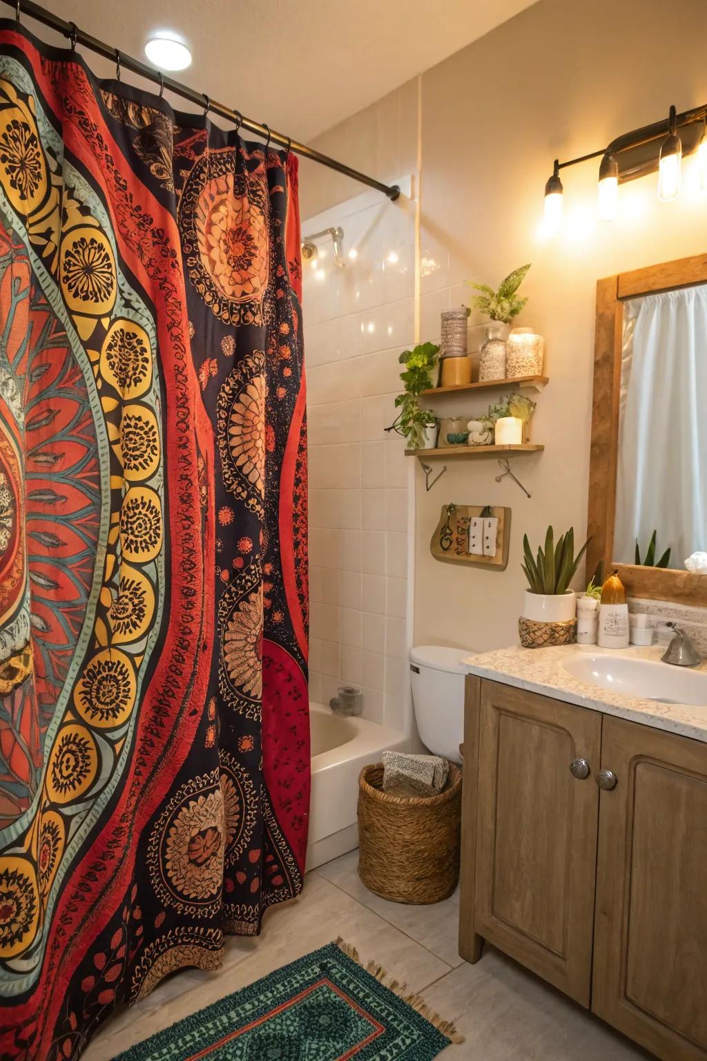 Bohemian coverings convey a spirited and artistic touch to your washroom.