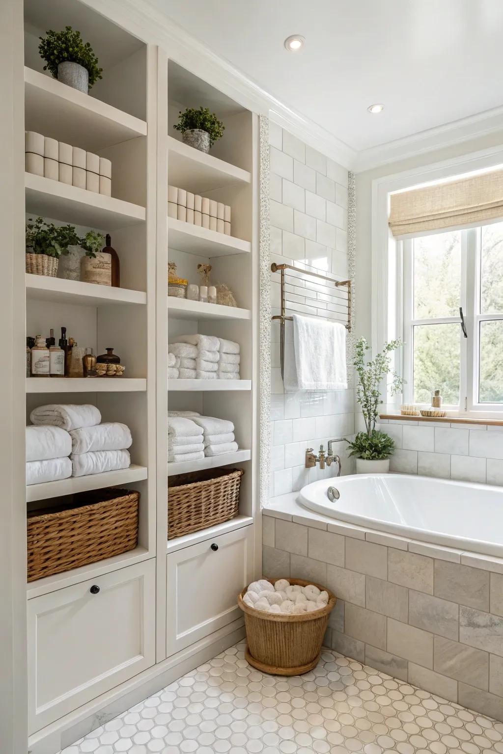 Intelligent storage maintains your bathroom organized and stylish.