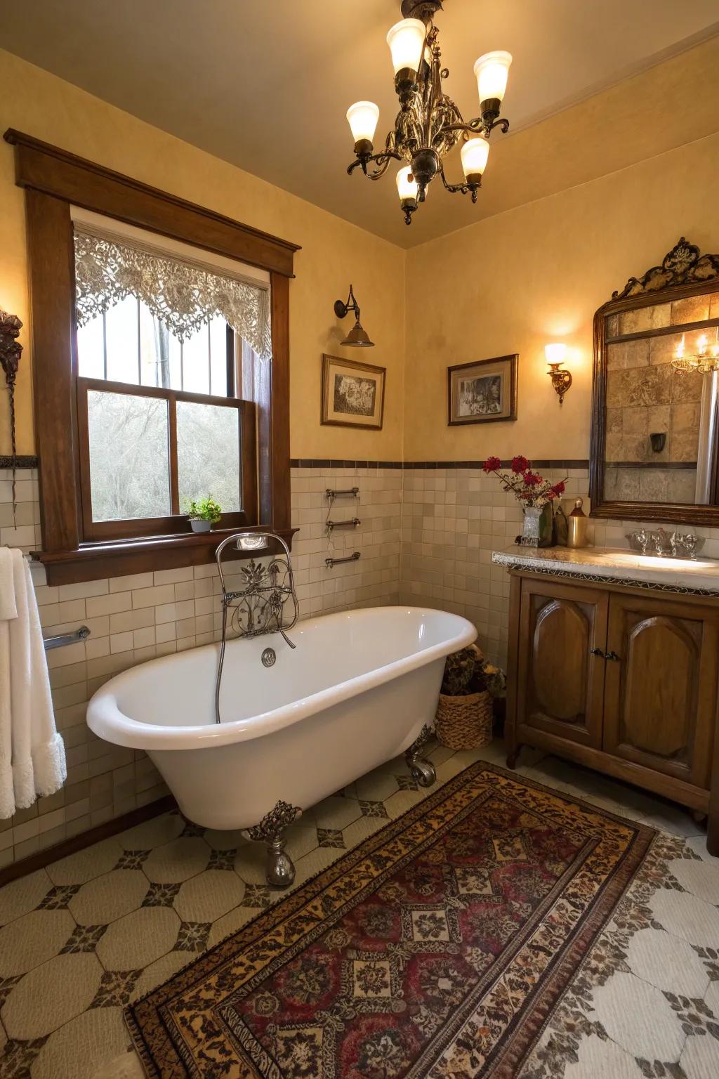 A vintage-style lavatory arrangement that charms with its ageless appeal.
