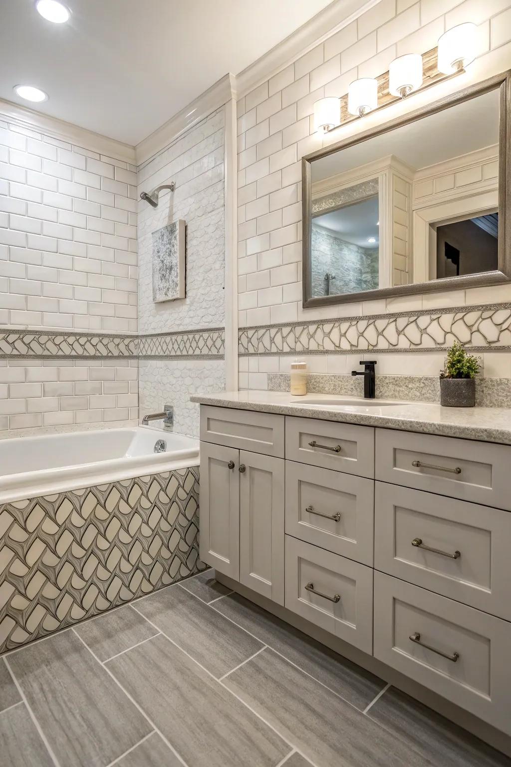 Layered trims contribute depth and dimension to bathroom aesthetics.