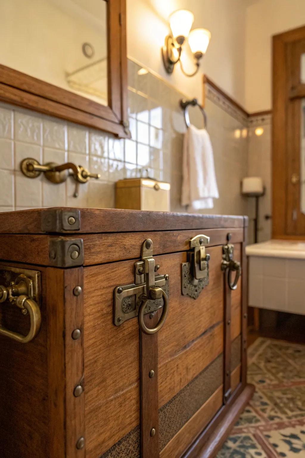 Bronze aged clasps bring vintage charm to any vanity.