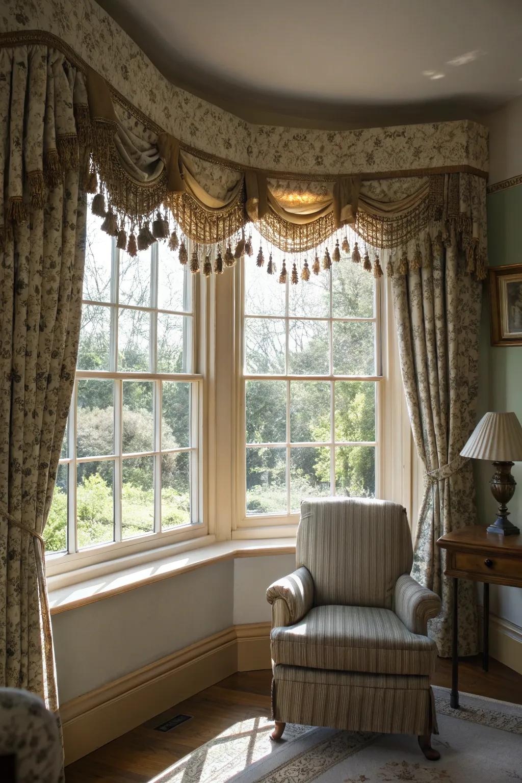 Frills and ties inject flair into window dressings.