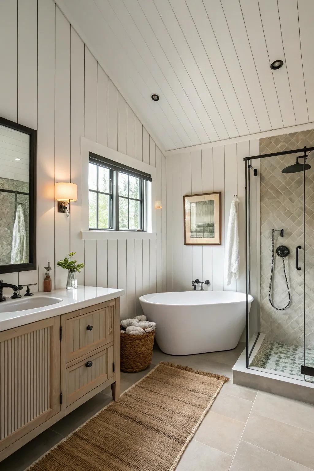 Wide plank panelling provides a modern, clean style.