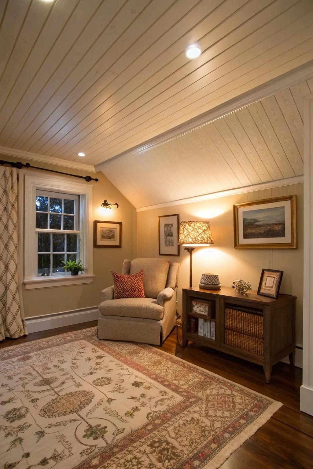 Paneled overhead spaces introduce unexpected charm.