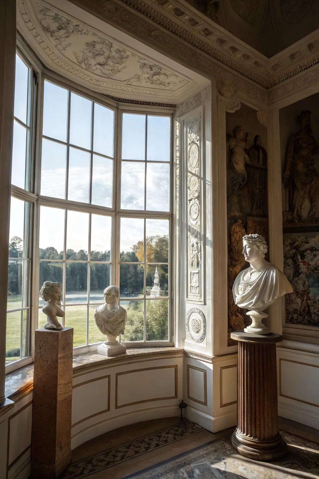 Flaunt your prized art in a refined bay window setting.