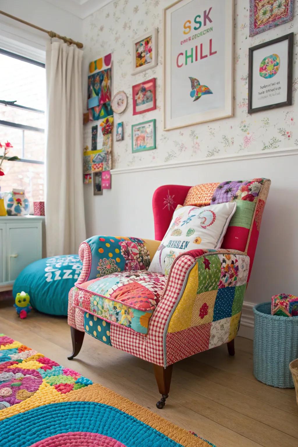 Scrap Fabric chairs enhance vibrant personality to your design.