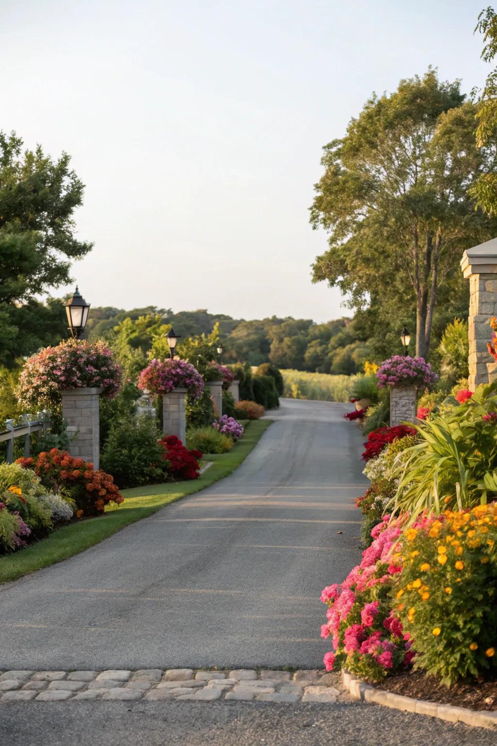 A path beautifully lined with vibrant plant-life touches for a natural look.