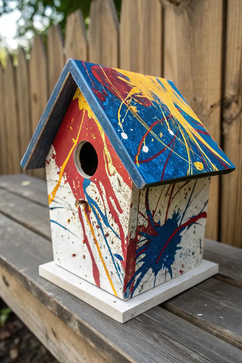 Alter your birdhouse into a bold conceptual masterpiece through a burst of color.