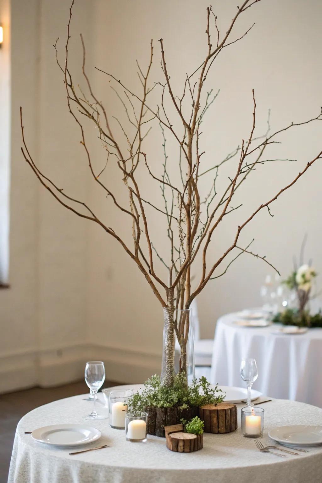 Nature-influenced branches offer a minimalist and earthy style.