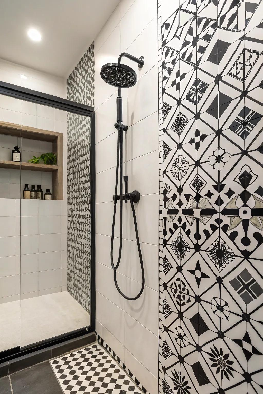 Single-color decor complements the tile design.
