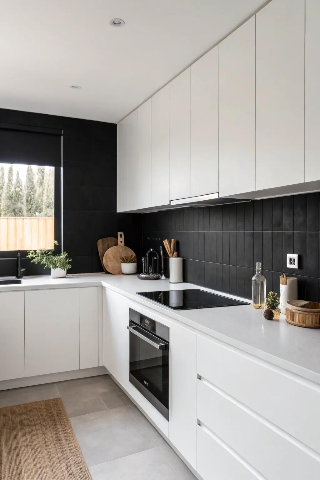 A minimalist approach to design with a simple yet impactful ebony backsplash.