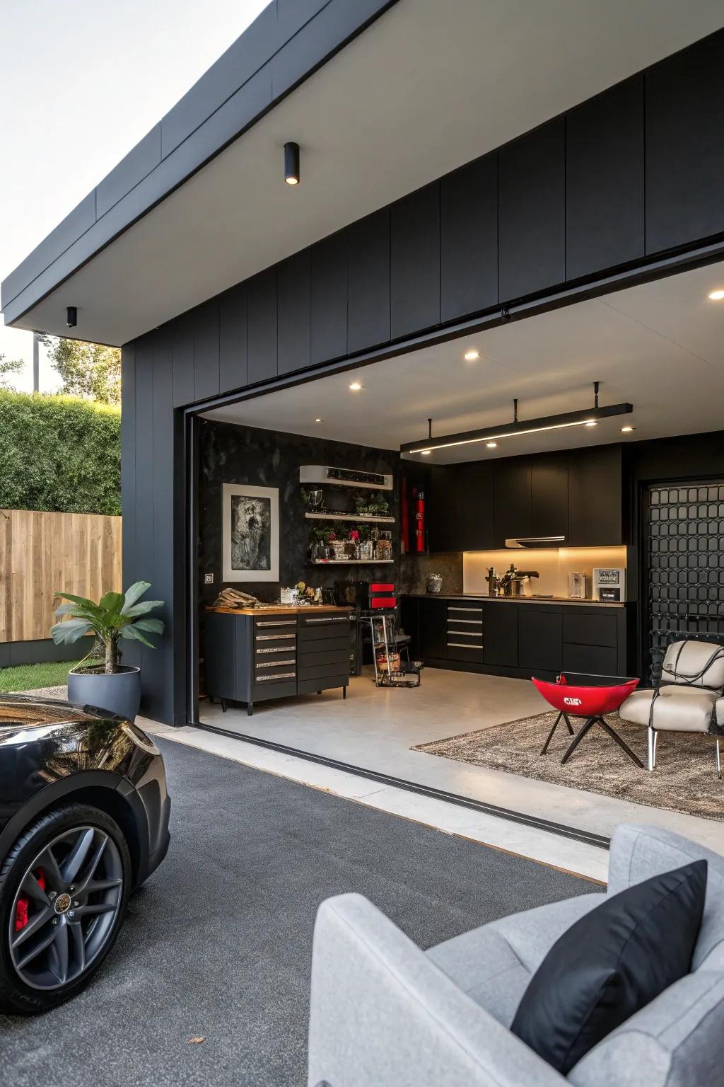 A dark-toned accent wall serves as a notable focal attraction.