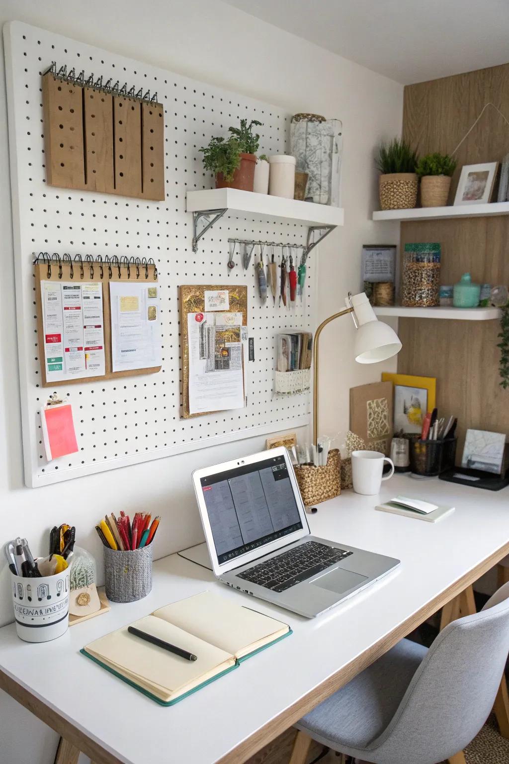Organize stylishly using pegboards.