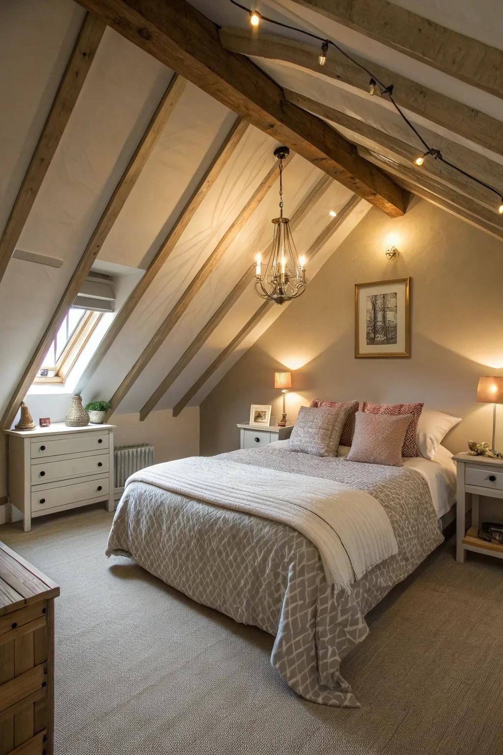 Transform an attic into a unique and cozy bedroom space.