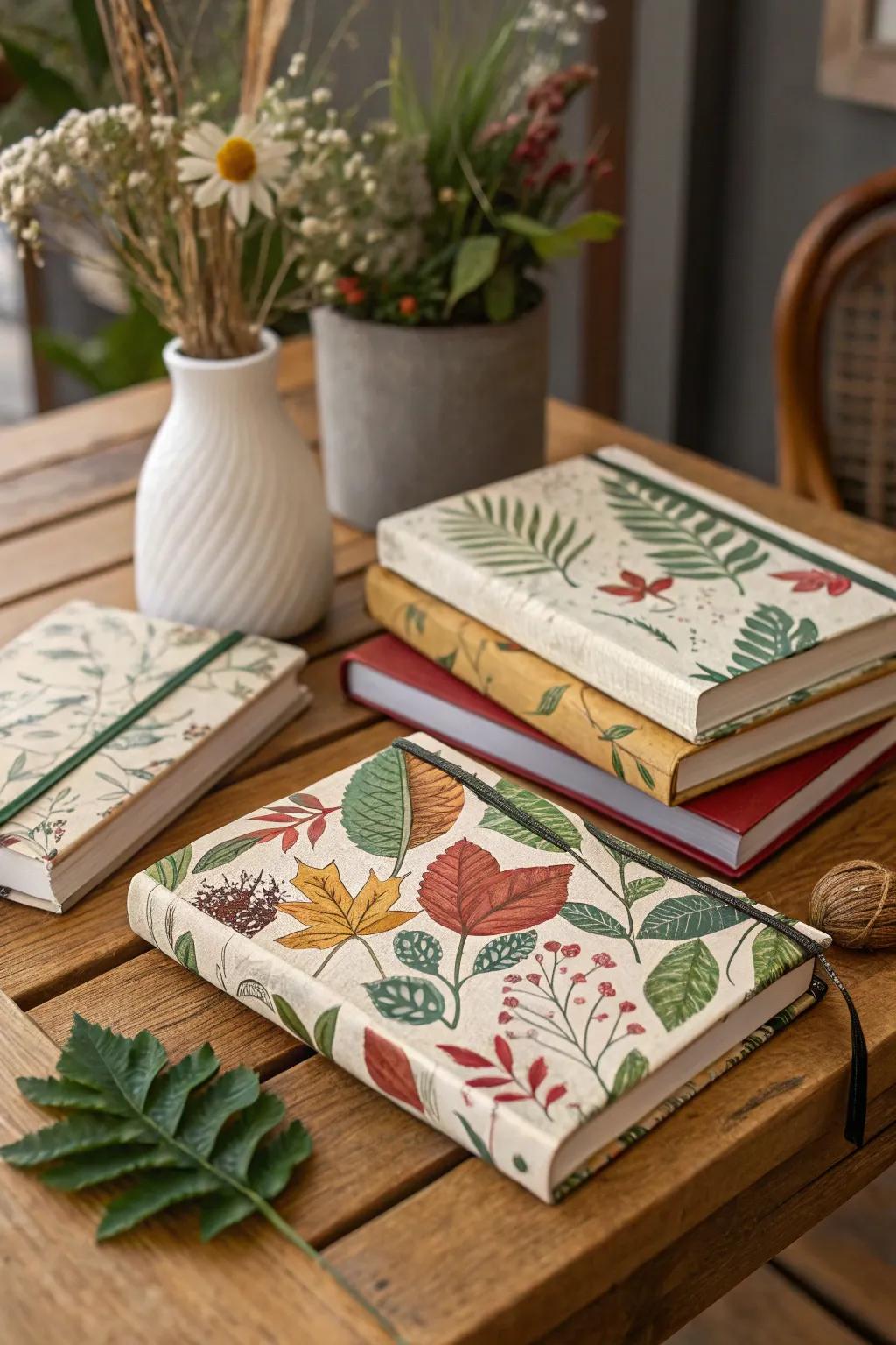 Natural designs on book coverings give a calming feel.