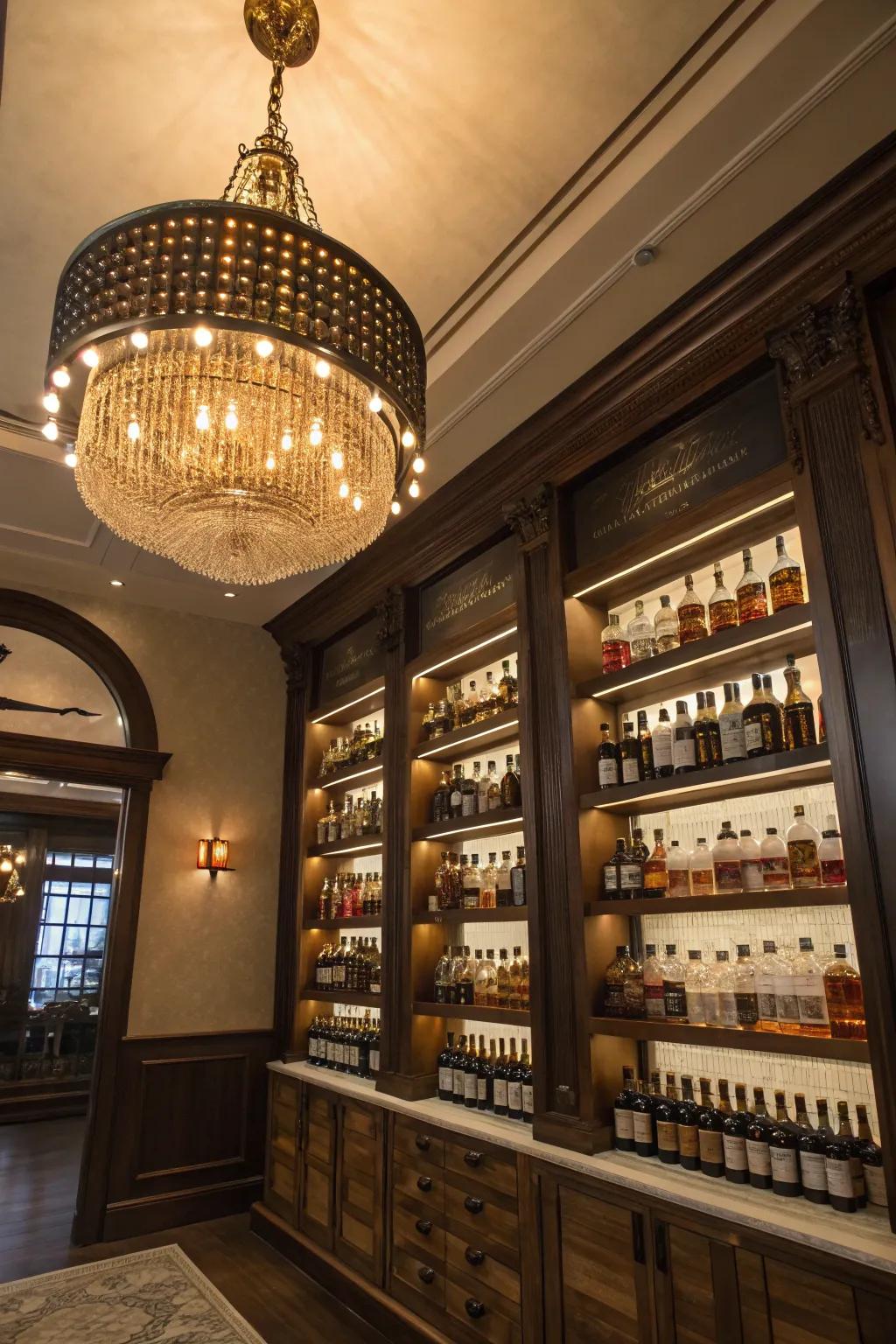 A prominent lighting instrument introduces charm and refinement.