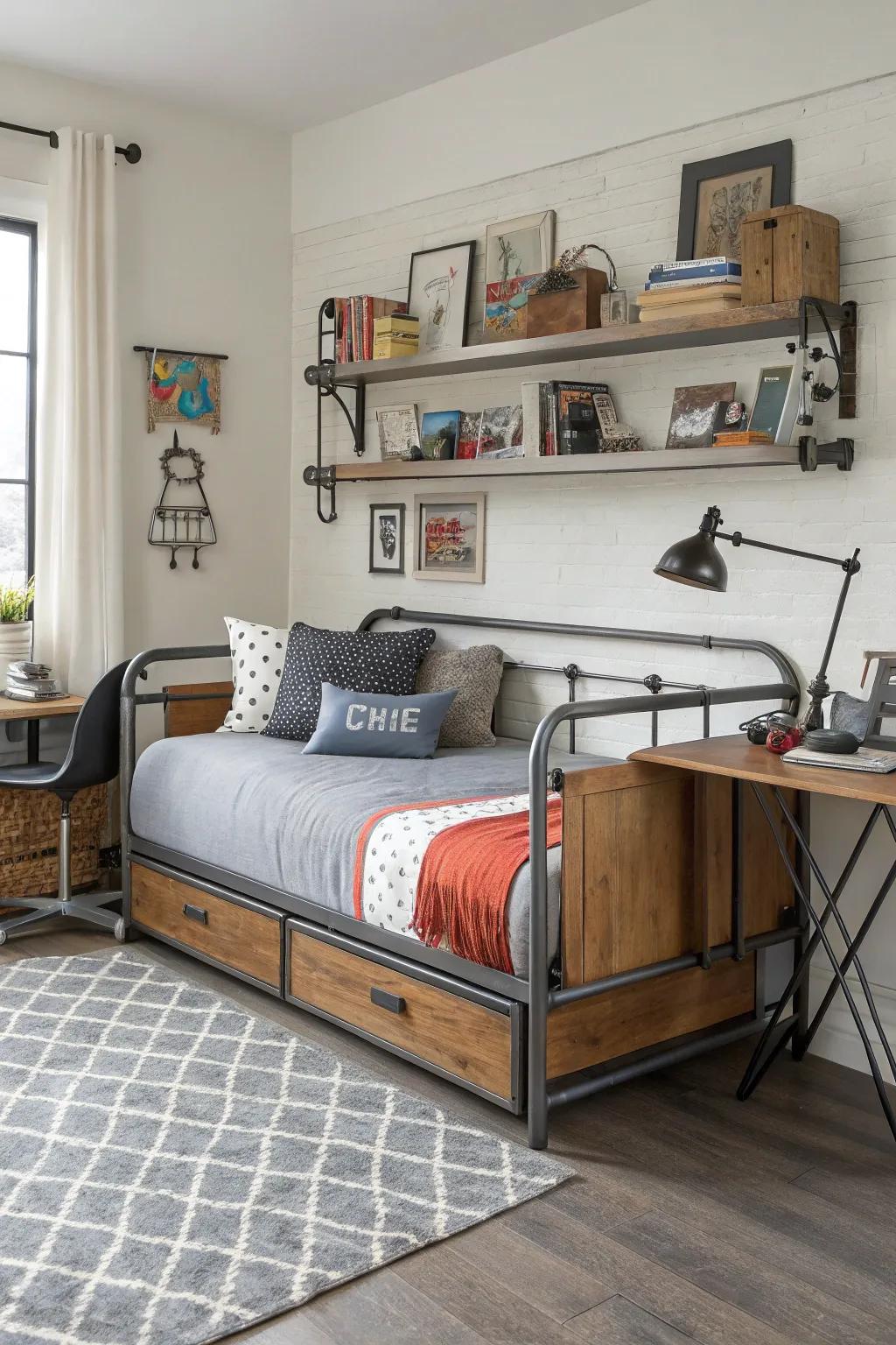 Achieve a rugged and stylish aesthetic using an industrial chic sleeper sofa.