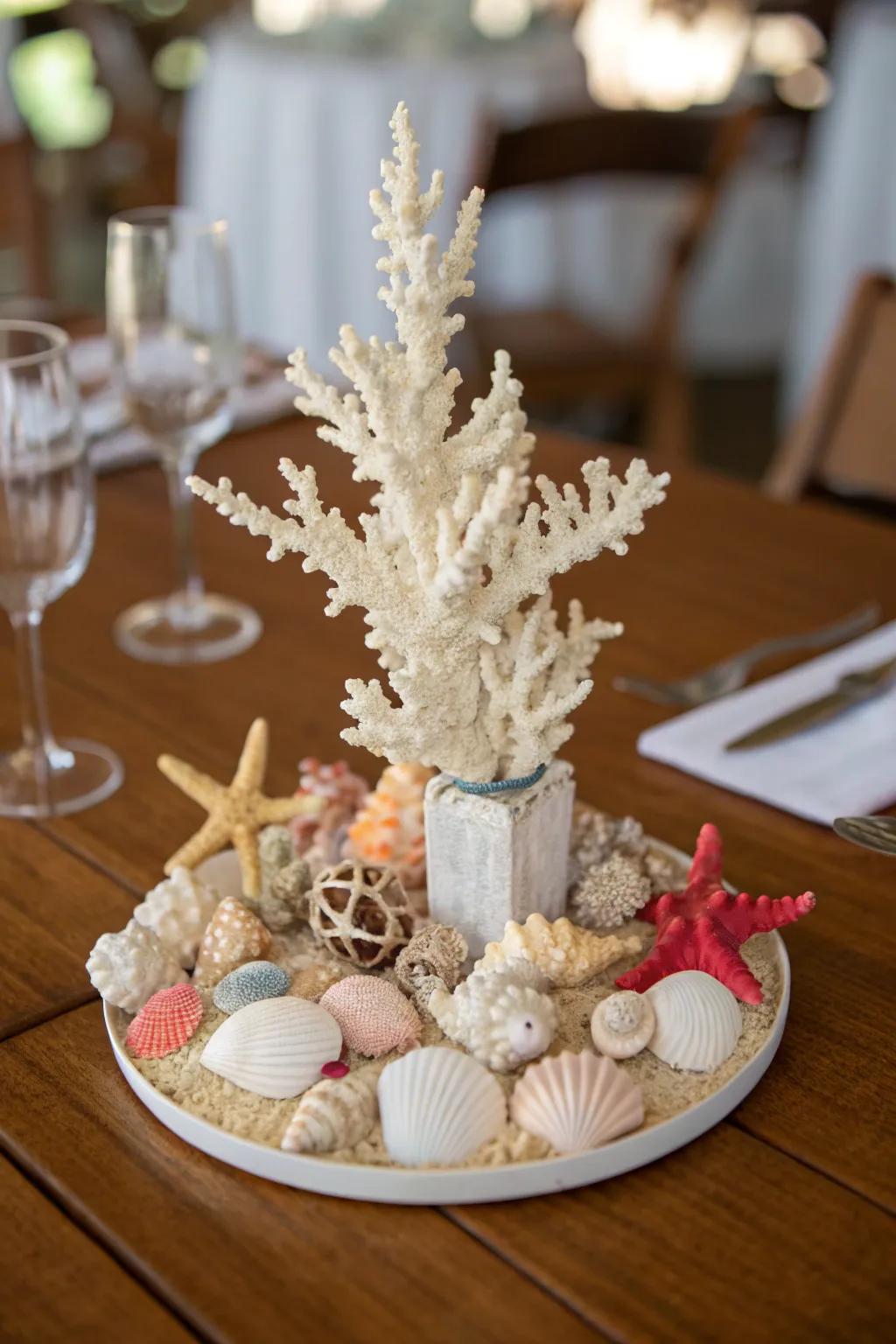 Sophisticated coral reef centerpieces capturing the ocean's allure.