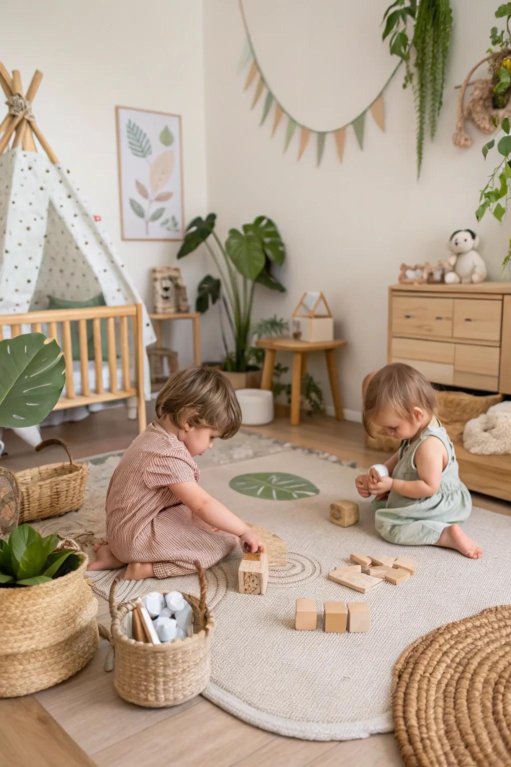 Nature-inspired elements bring tranquility to the shared space.