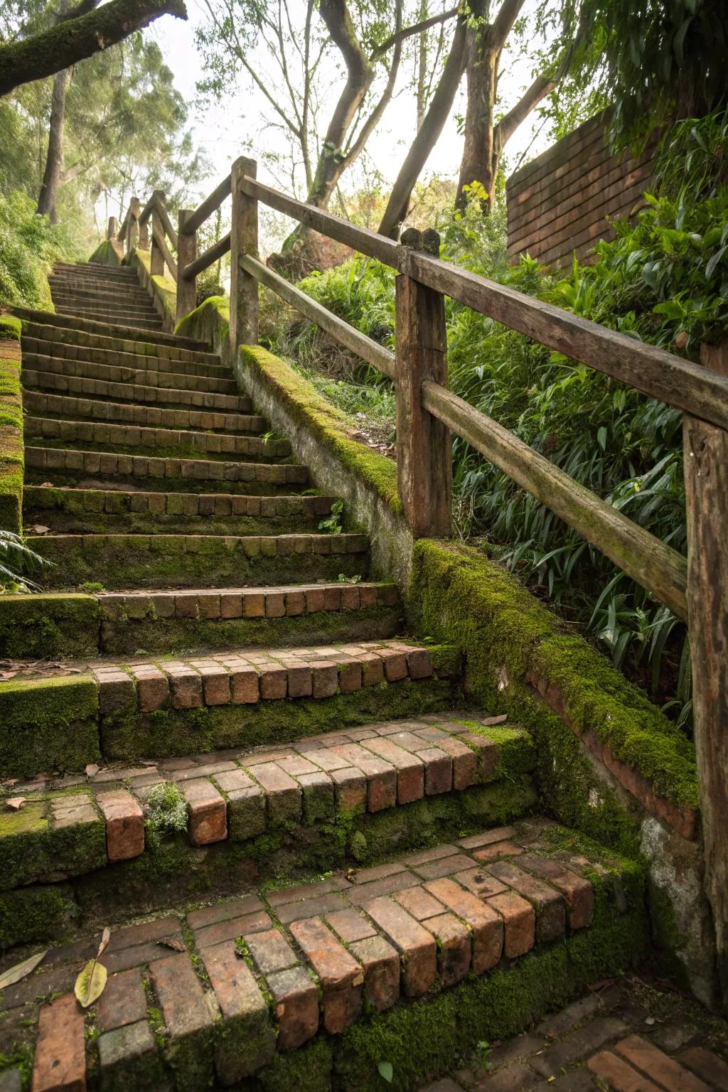 Brick and wood steps offering a warm, textured look.