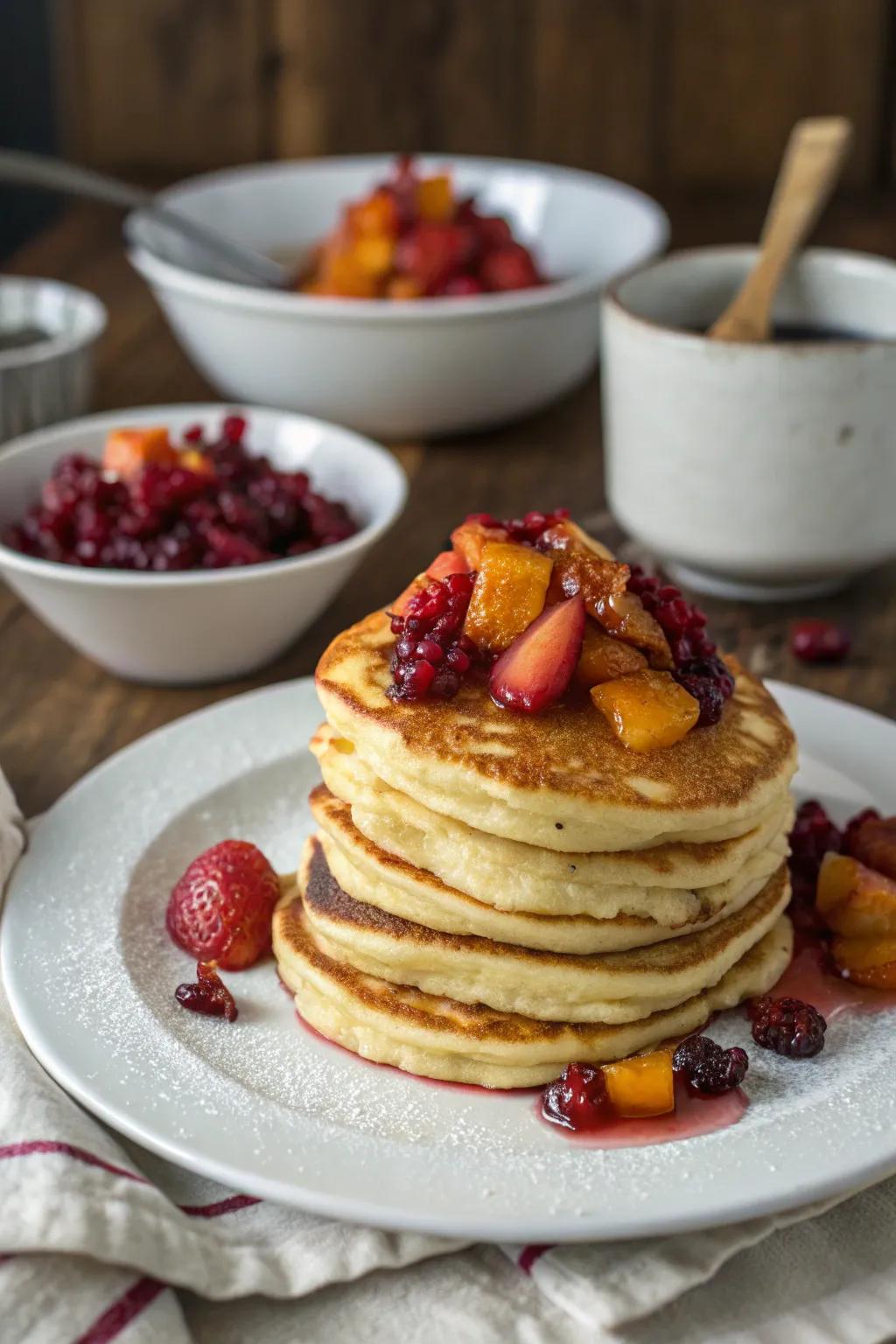 Pancakes with compote: a timeless brunch favorite.
