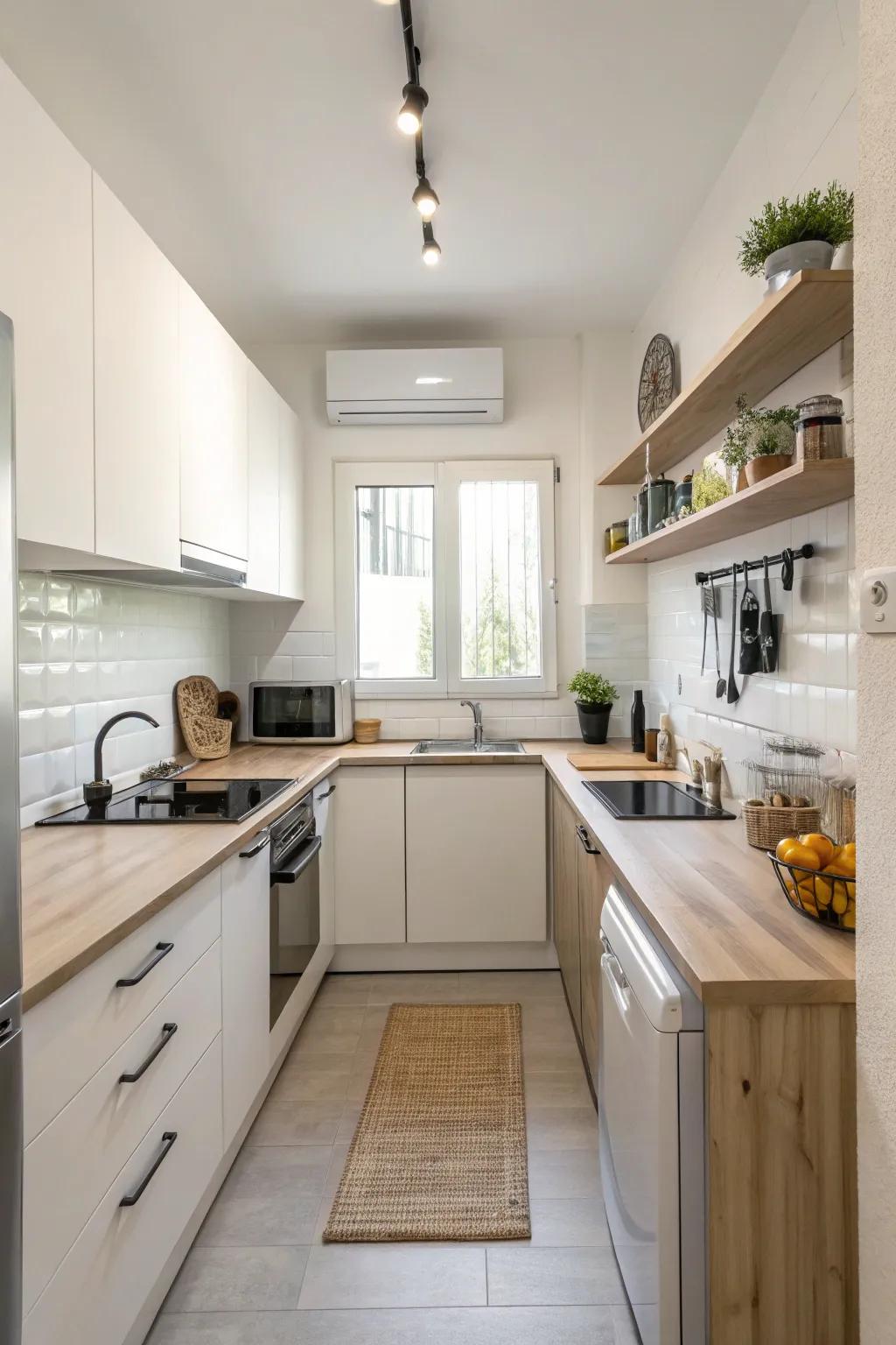 Simplicity creates a tidy, open feeling in this small kitchen.