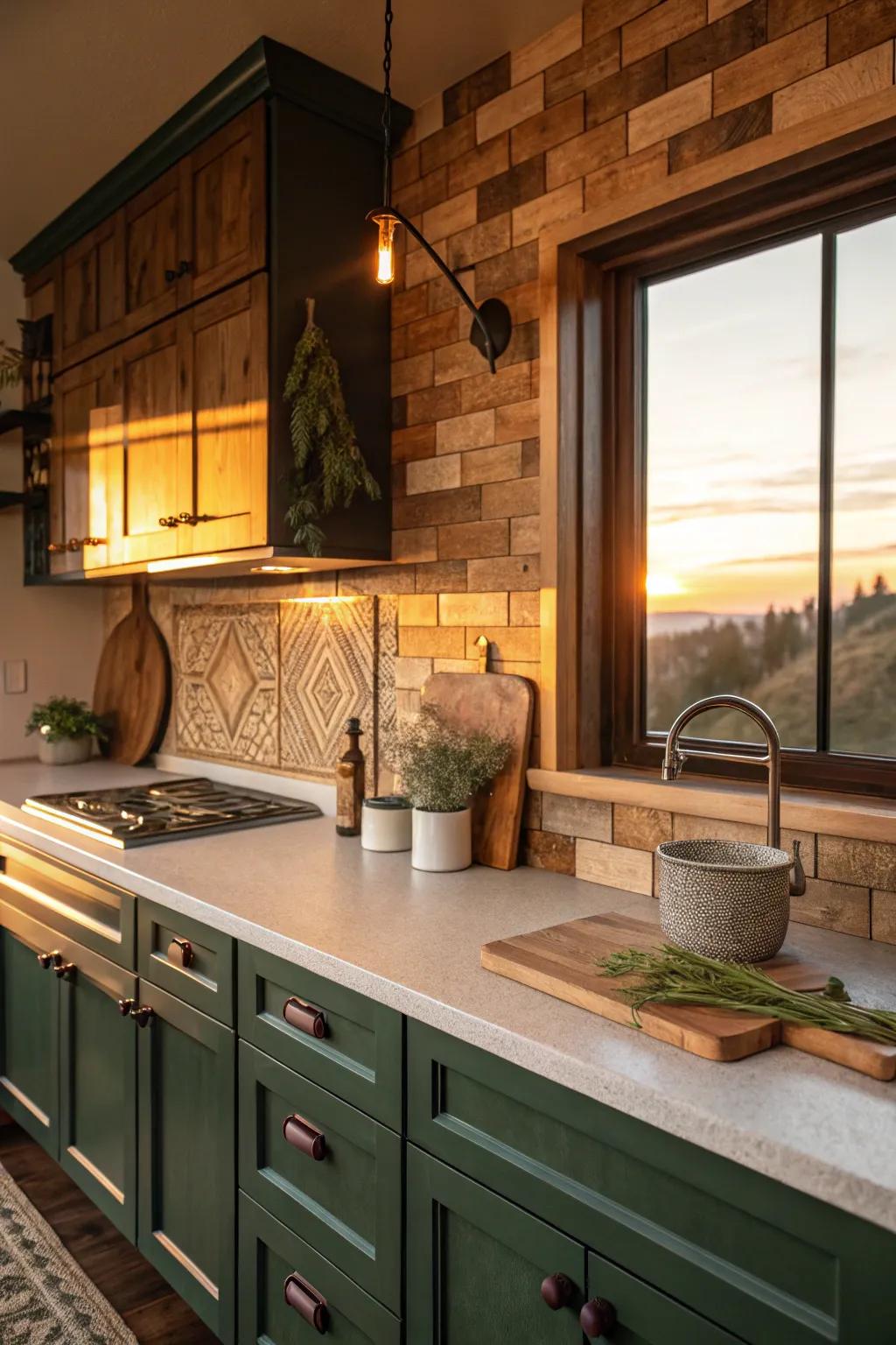Incorporate a distinctive element to your cooking area with a wooden backsplash that merges comfort and flair. #BacksplashIdeas #HomeStyle #WoodenSurface