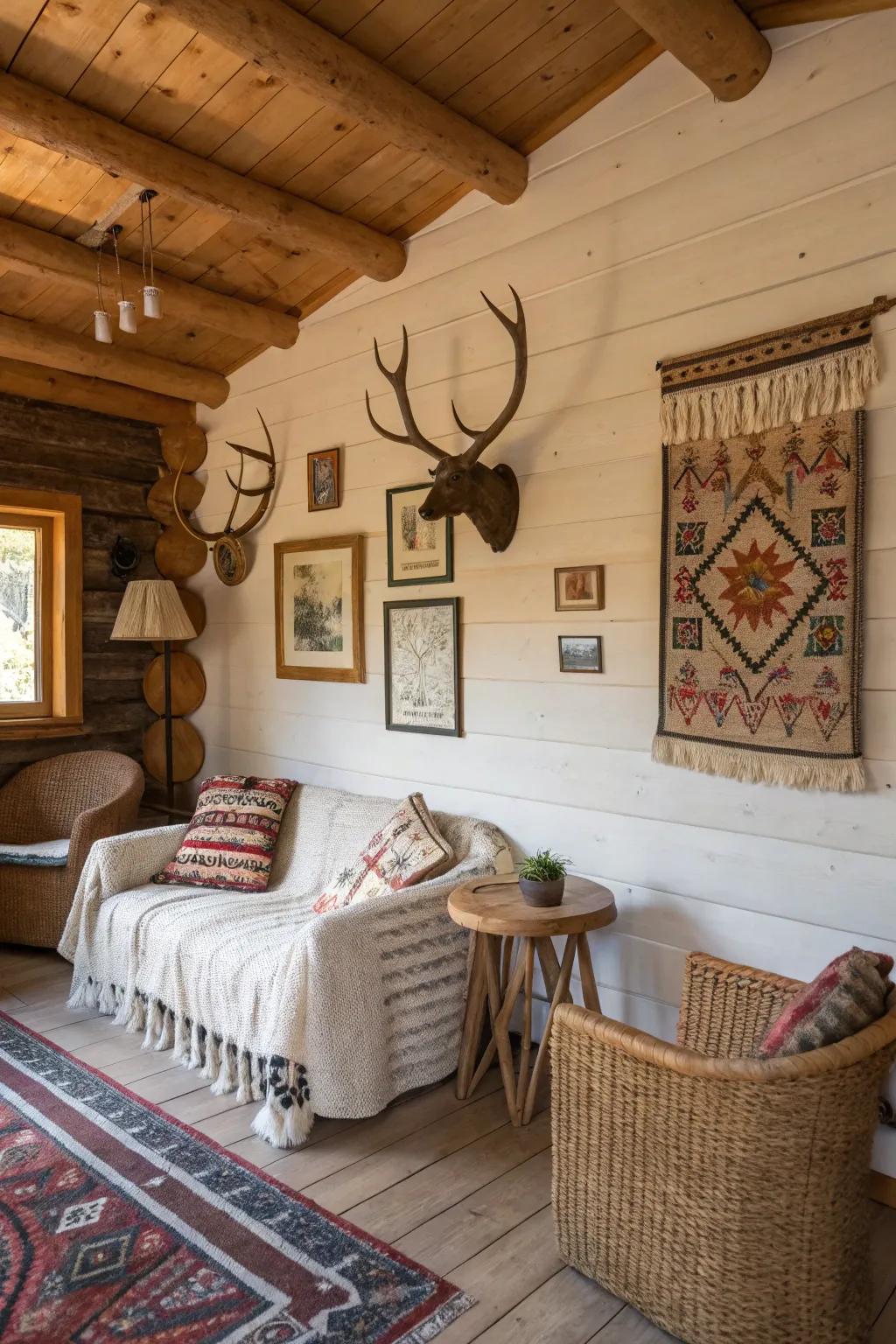 The decorative items fill the cabin with charm and character.