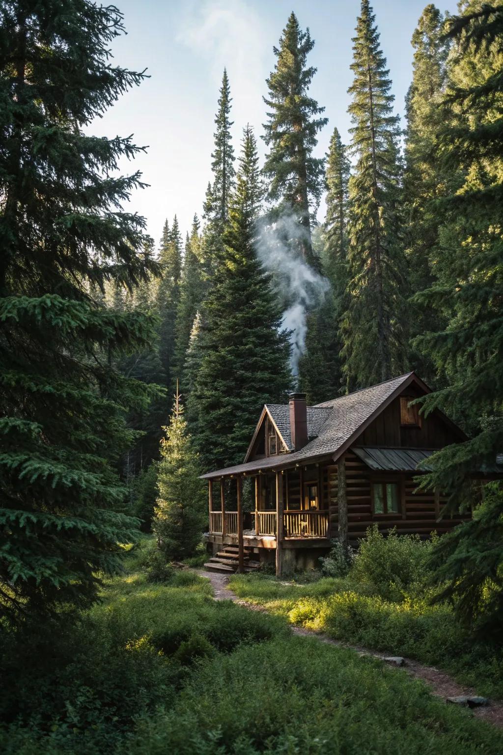 Evergreen trees yield year-round verdure and seclusion.