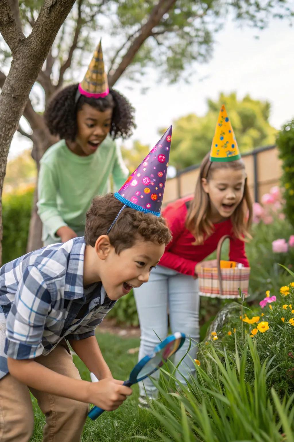 Children taking pleasure in a nature-themed expedition.